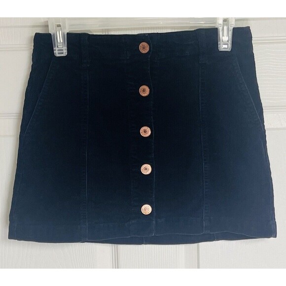 Forever 21 Women's Mini Corduroy Skirt Size S Navy Blue Button Front Stretch - Picture 1 of 7